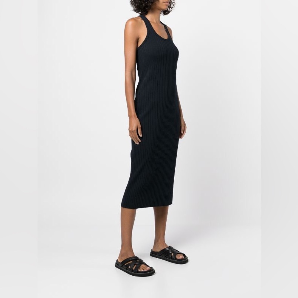 Vince Dress Ribbed Racerback Black Size Medium Midi Cotton Blend Summer Travel